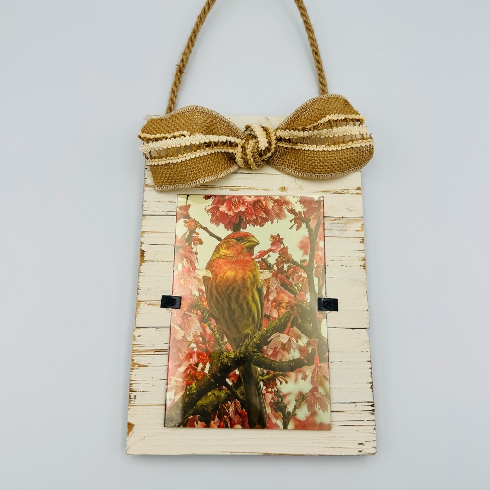 Mud Pie Wood Frame Burlap Bow 4x6 Picture Distressed Farmhouse
